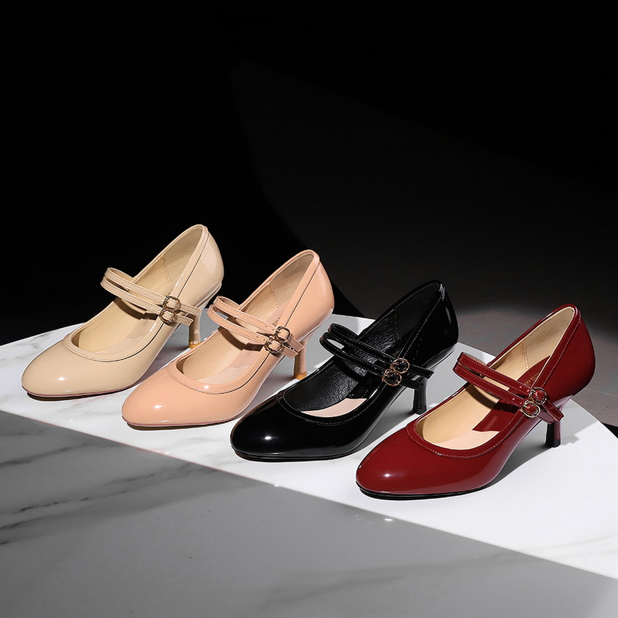 French Style Women's High Heel Mary Jane Shoes with Buckle Strap, Patent Leather, Comfortable, Wedding Shoes - Image 3
