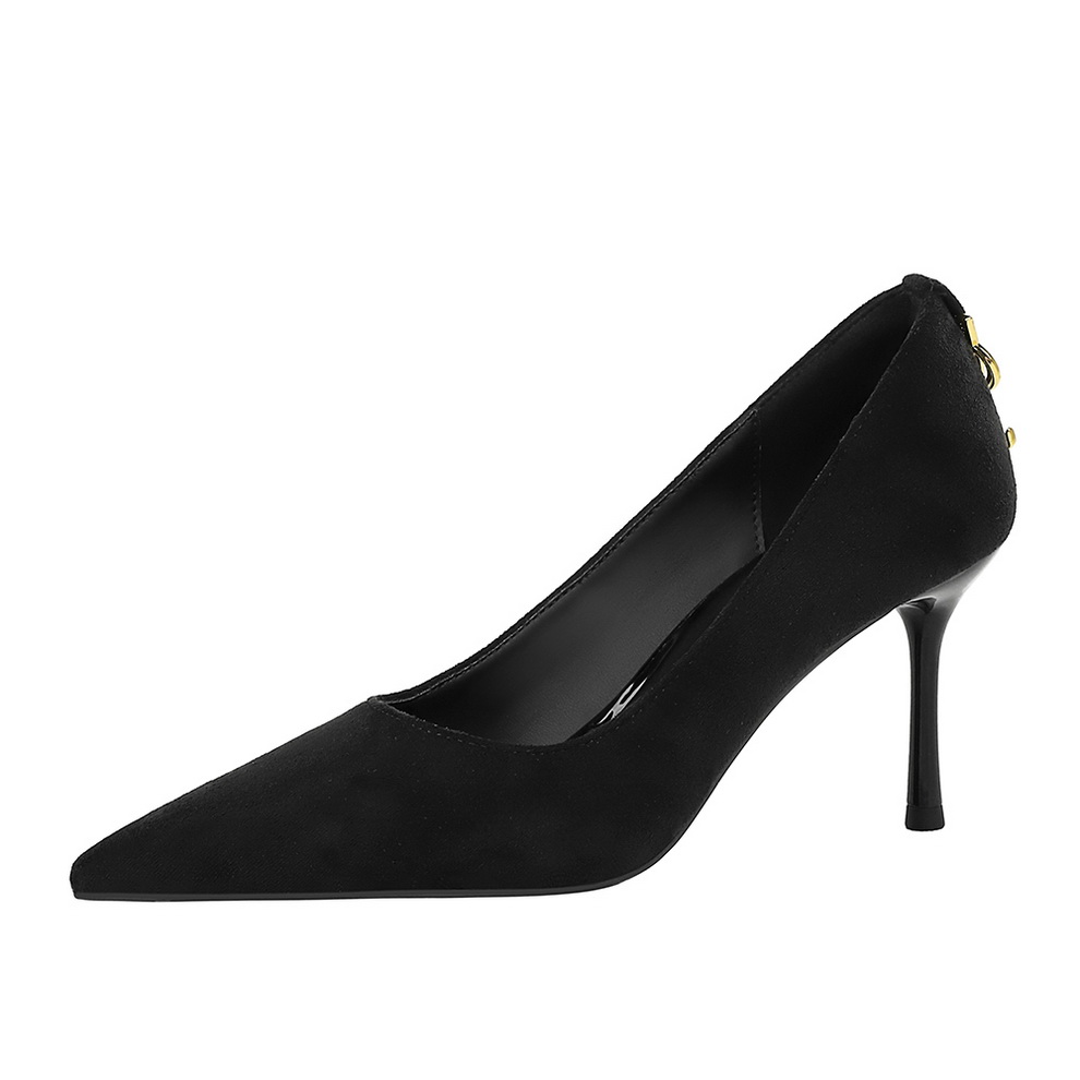 French Style Pointed Toe Women's High Heel Shoes Black Suede Daily Commute Elegant Low Cut Heels - Image 5
