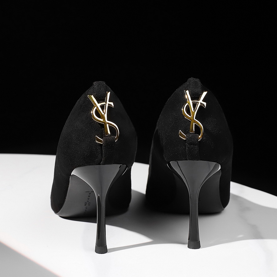 French Style Pointed Toe Women's High Heel Shoes Black Suede Daily Commute Elegant Low Cut Heels - Image 3
