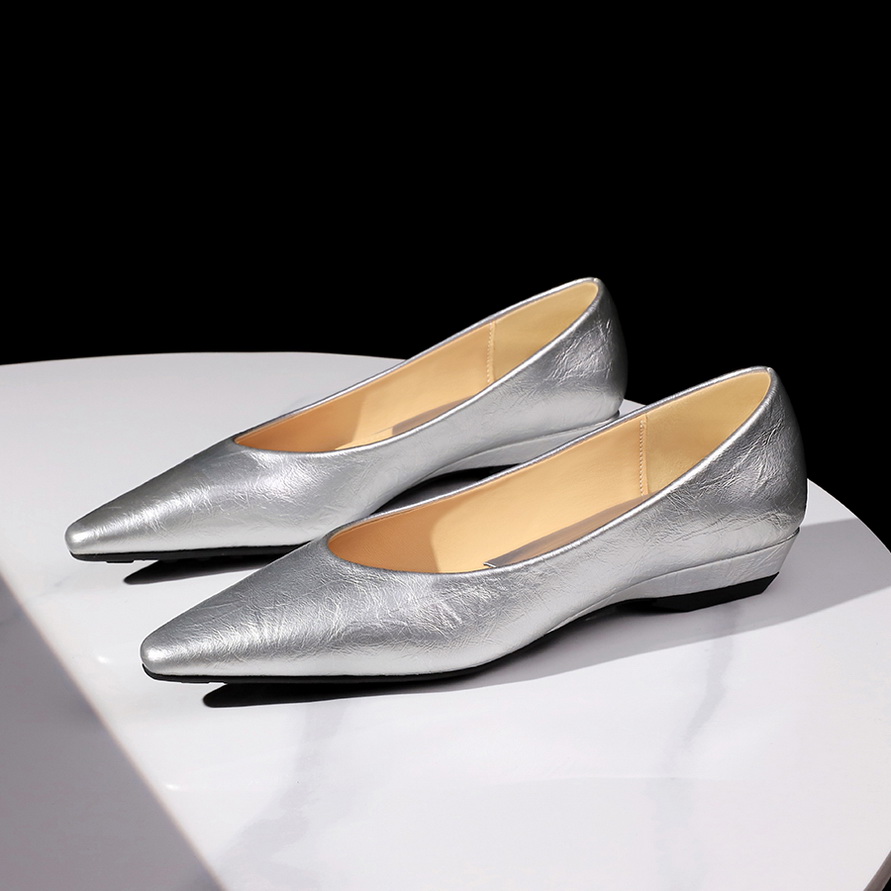BIGWOOD Women's Retro Silver Wedge Pointed Toe Slip-On Flats for Commute