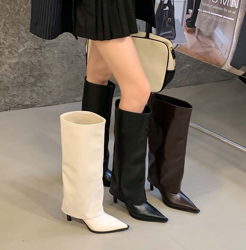 European American Long Shaft Riding Boots Women High Heel Trouser Boots Autumn Winter Slim Fashion Pointed Toe Hot Girl Not Over Knee Thin Heel Long Boots