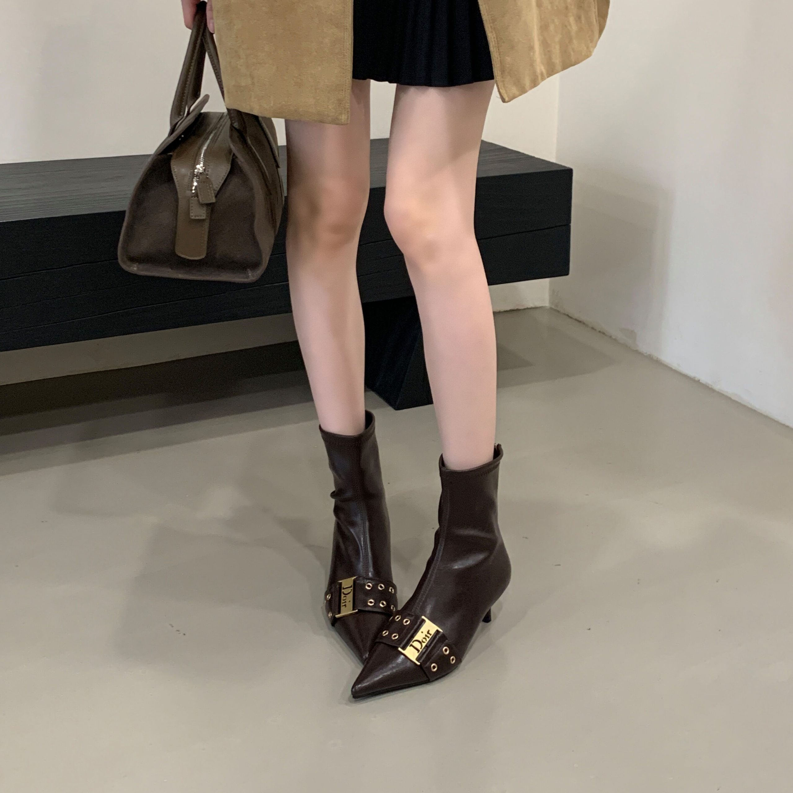 Slim Fit Ankle Boots Women Fashion Leather Belt Decor Pointed Toe High Heel Short Boots Elegant Stretch Boots - Image 2
