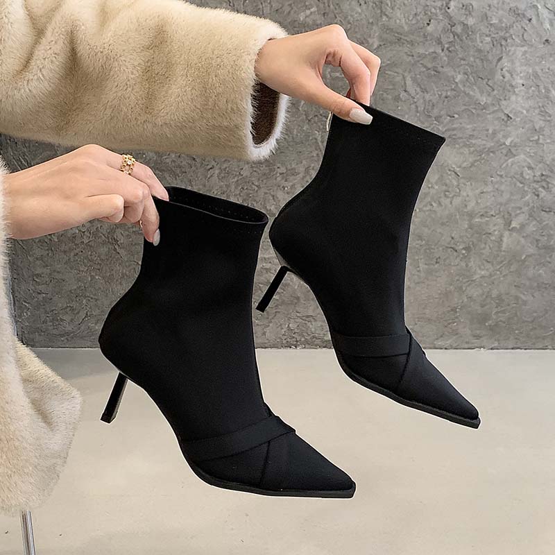 Pointed Toe Ankle Boots for Women 2025 Autumn Winter New Fashion Slim Boots High Heel Short Boots Martin Boots - Image 3