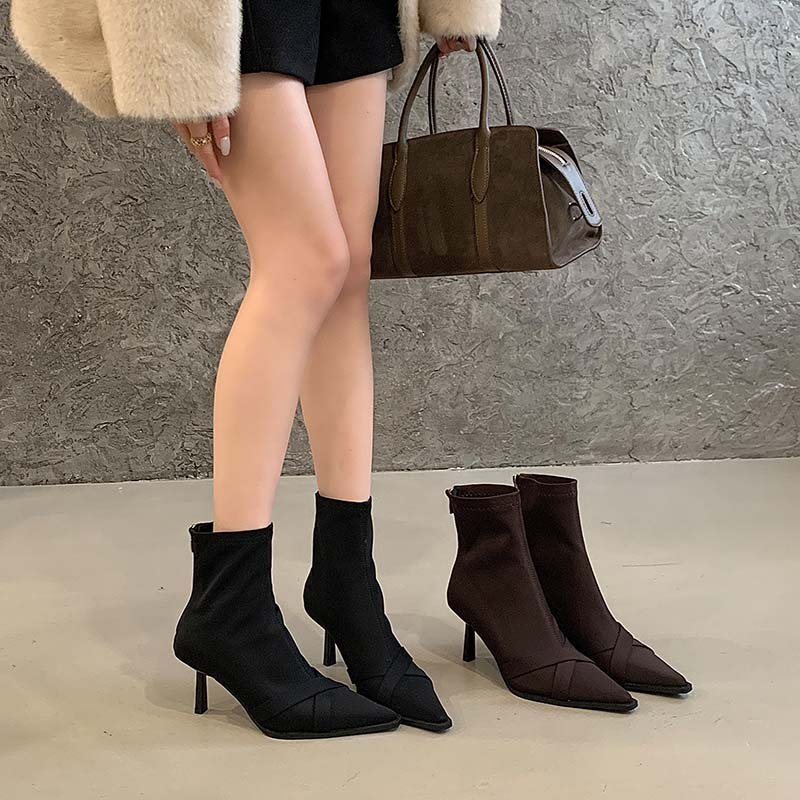 Pointed Toe Ankle Boots for Women 2025 Autumn Winter New Fashion Slim Boots High Heel Short Boots Martin Boots