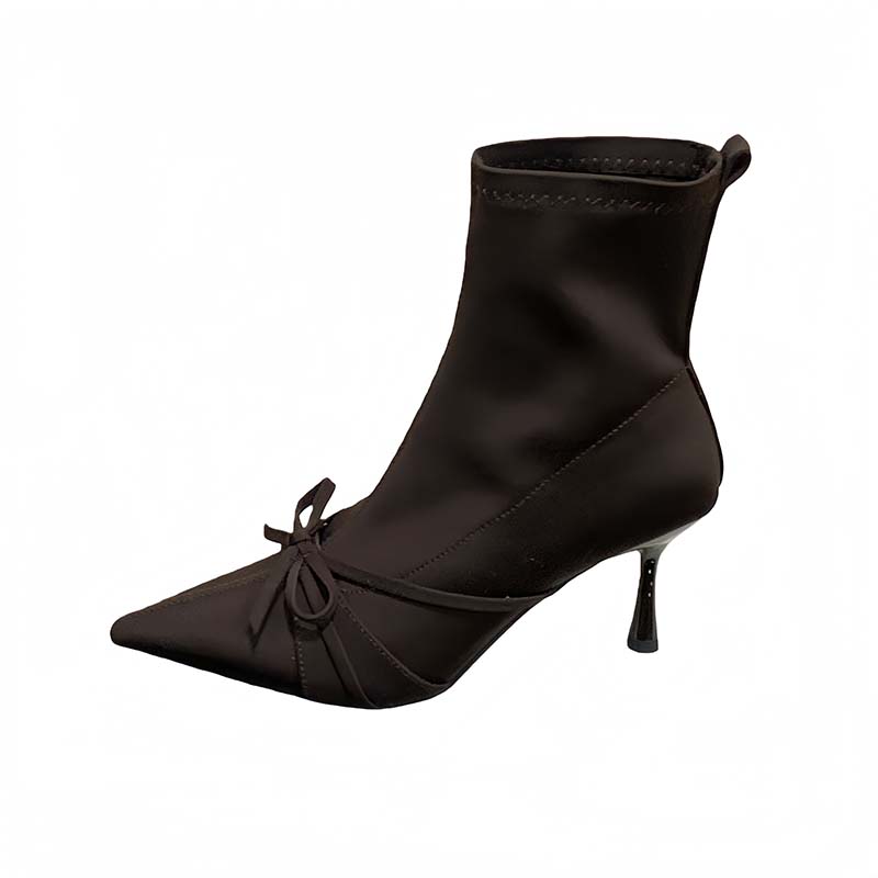 Pointed Toe Short Boots Women 2025 Autumn Winter New Style Thin Heel Boots Bow High Heel Short Boots Slim Boots - Image 5