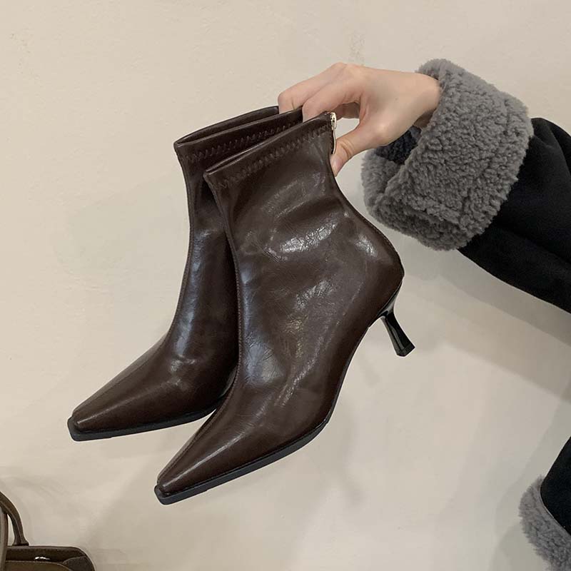 Korean Style Square Toe Minimalist Thin Heel Short Boots for Women 2025 New Fall Winter Fashion Boots with Back Zipper - Image 3