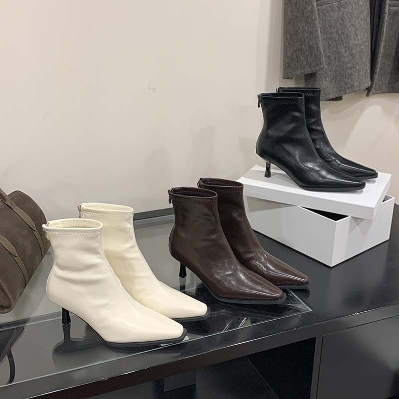 Korean Style Square Toe Minimalist Thin Heel Short Boots for Women 2025 New Fall Winter Fashion Boots with Back Zipper - Image 4