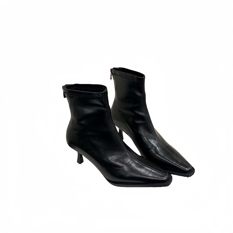 Korean Style Square Toe Minimalist Thin Heel Short Boots for Women 2025 New Fall Winter Fashion Boots with Back Zipper - Image 5