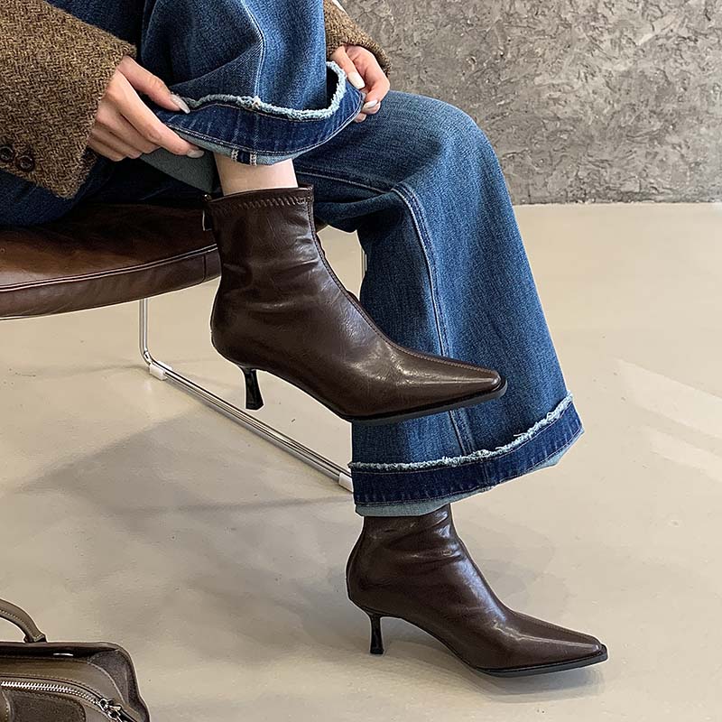 HMSZ Women's Square Toe Fashion Boots 2025 Winter New Arrival Mid Heel Side Zipper Ankle Boots