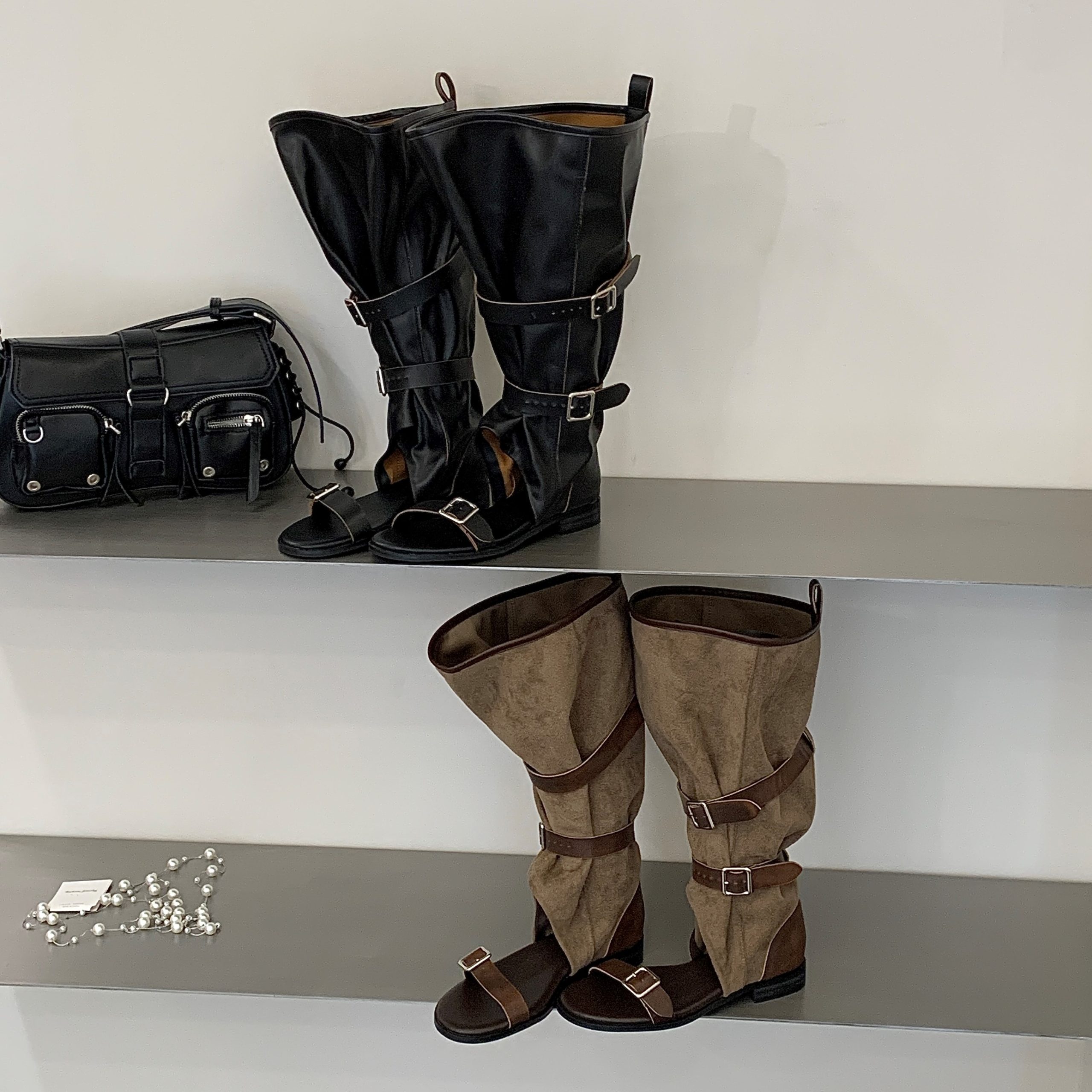 Vintage Distressed Stacked Boot Sandals 2026 Summer New Inner Height Short Boot Leg Tube Shoes Niche Open Toe Sandals - Image 2