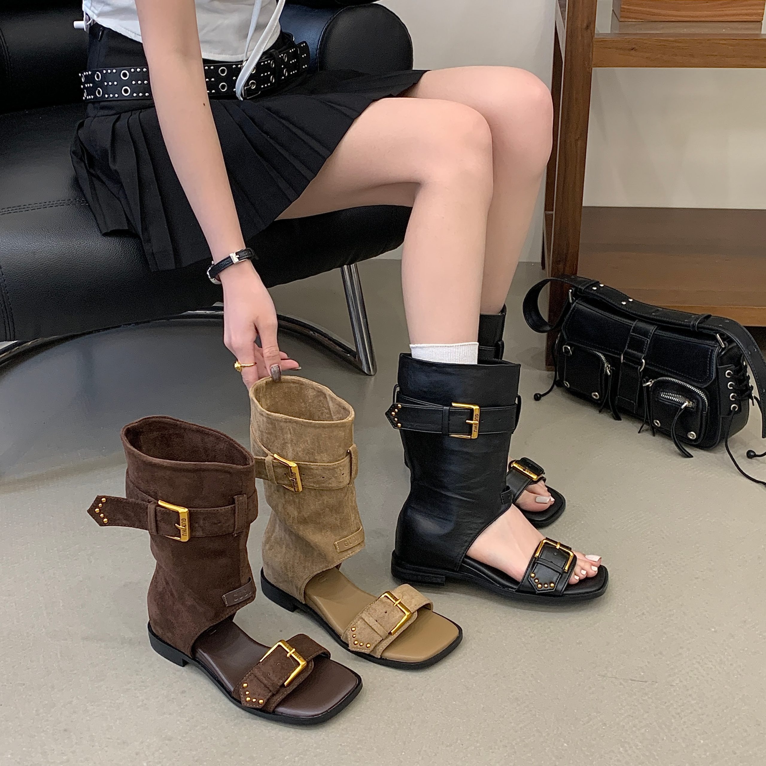 Retro Style Meilade Boots Women Summer Boots 2026 New Trendy Stacked Short Boots for Dresses
