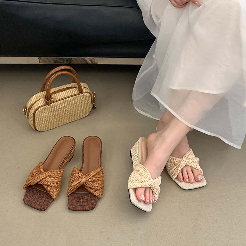 Women's Woven Wedge Slide Sandals 2026 New Boho Style Summer Slippers