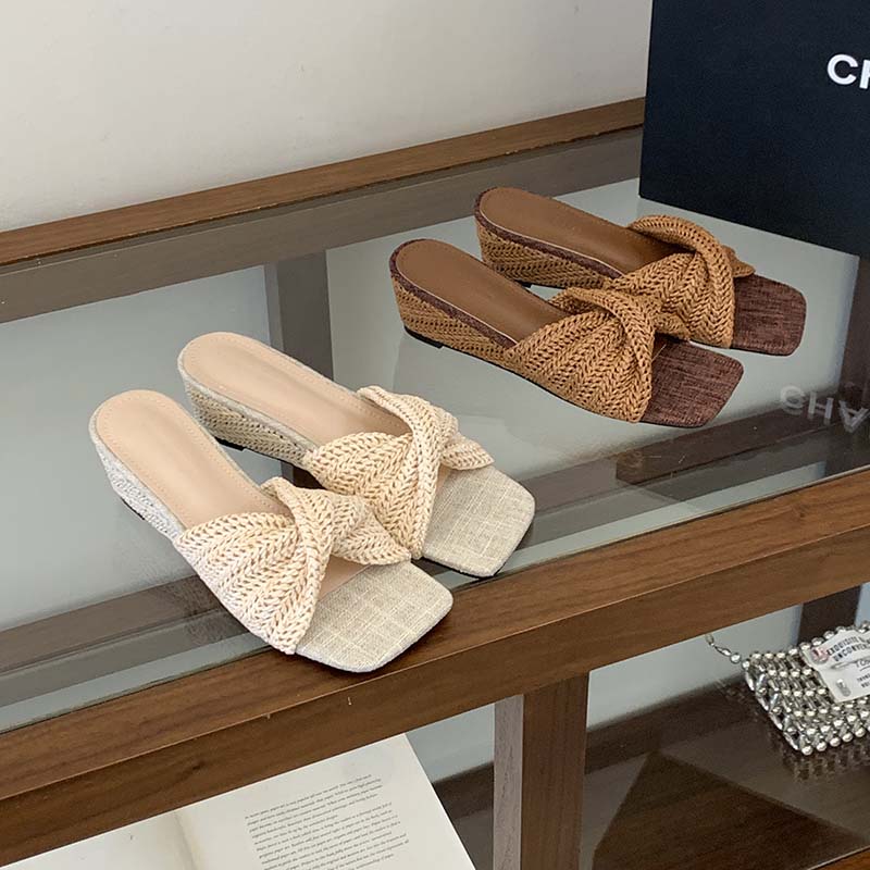 Women's Woven Wedge Slide Sandals 2026 New Boho Style Summer Slippers - Image 4