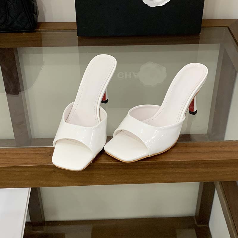 Patent Leather High Heel Slippers 2026 New Summer Fashion Thin Heel Square Toe Open Toe Sexy One-Strap Slippers - Image 3