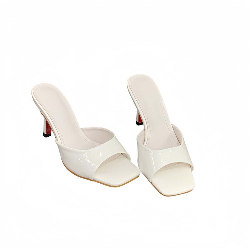 Patent Leather High Heel Slippers 2026 New Summer Fashion Thin Heel Square Toe Open Toe Sexy One-Strap Slippers - Image 5