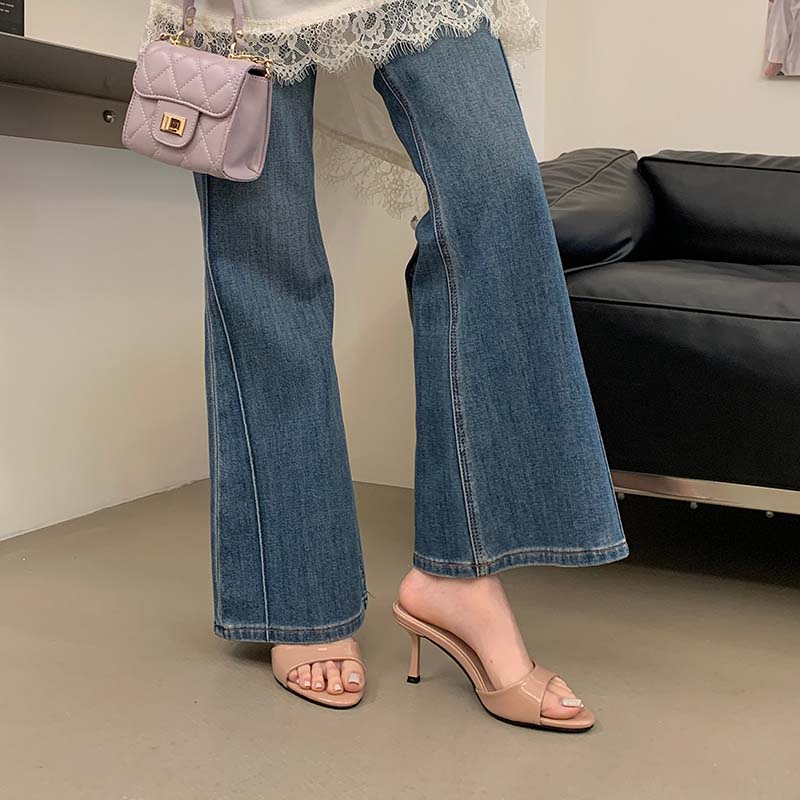 HMSZ Patent Leather High Heel Slippers 2026 New Summer Thin Heel Square Toe Open Toe Sexy One-Strap Slippers - Image 2