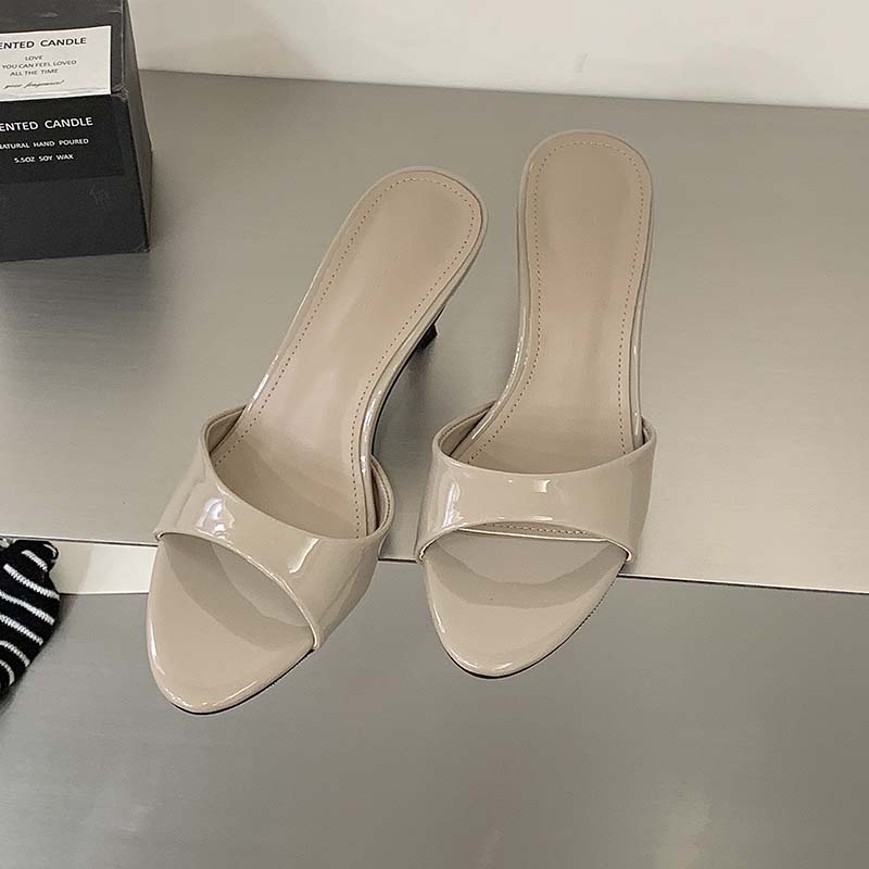HMSZ Patent Leather High Heel Slippers 2026 New Summer Thin Heel Square Toe Open Toe Sexy One-Strap Slippers - Image 3