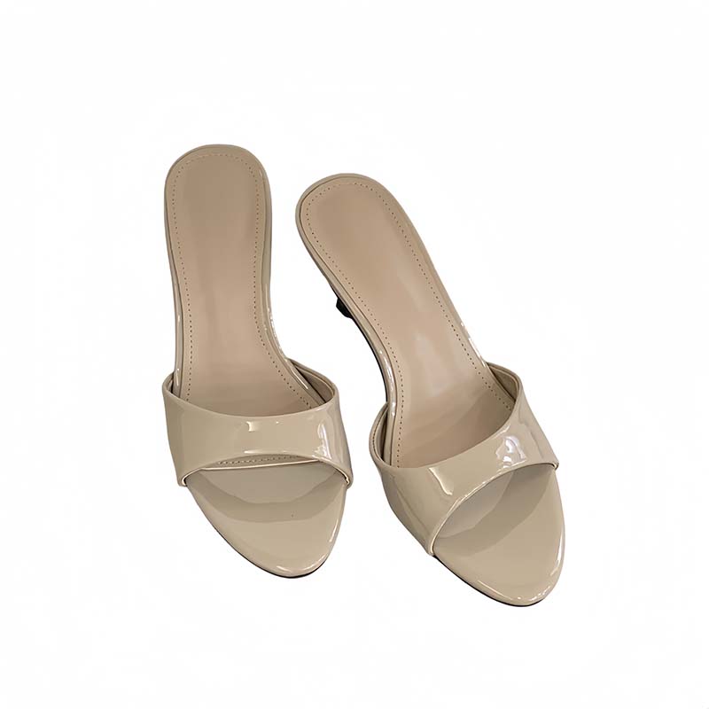 HMSZ Patent Leather High Heel Slippers 2026 New Summer Thin Heel Square Toe Open Toe Sexy One-Strap Slippers - Image 5