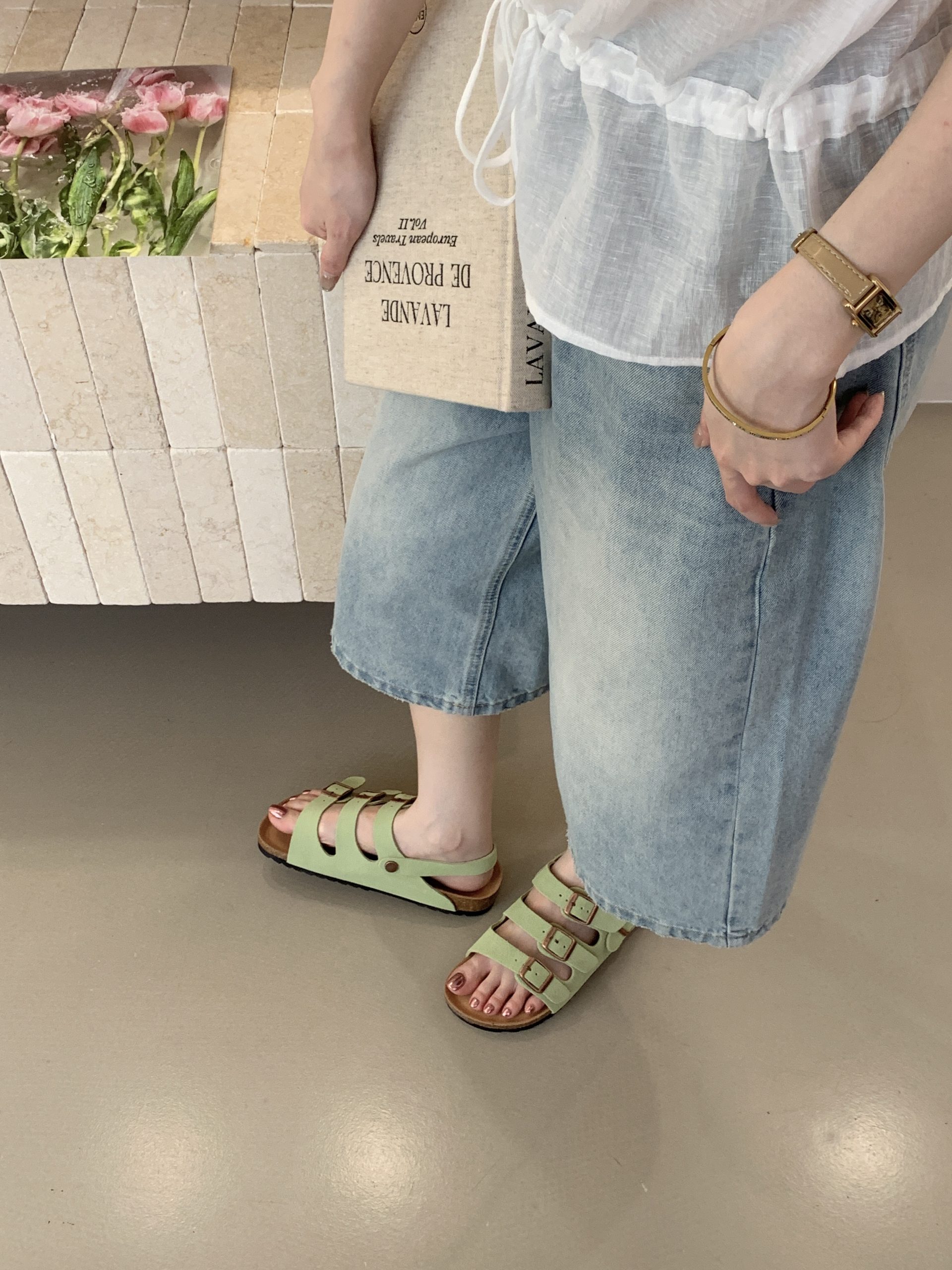 Korean Thick Sole Roman Style Birkenstock Sandals for Women Summer Buckle Flat One-Strap Genuine Leather Beach Shoes - Image 4