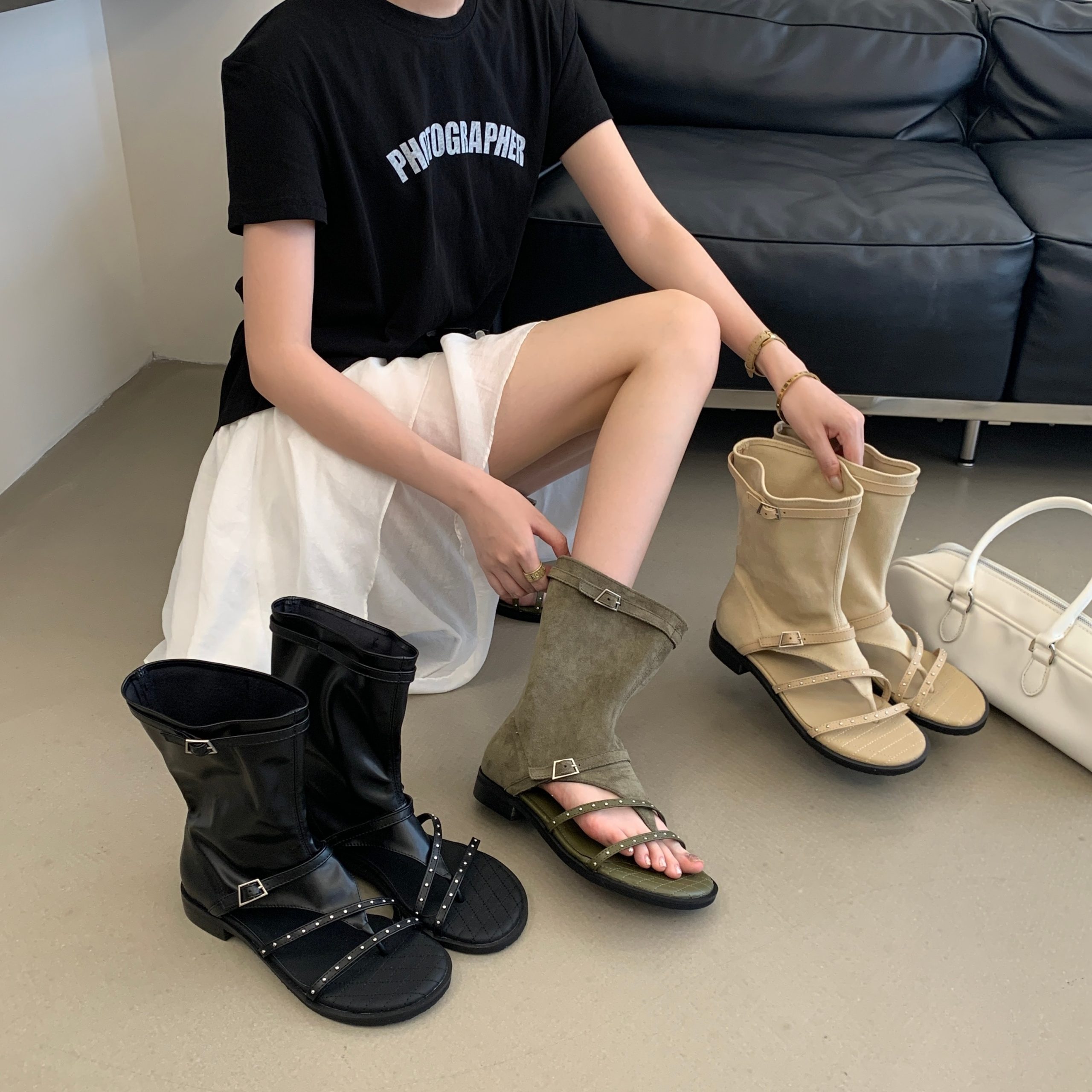 GUGUWU 2026 Summer Women's Toe-Open Ankle Boots Low Heel Retro Comfortable Slip-On Sandals